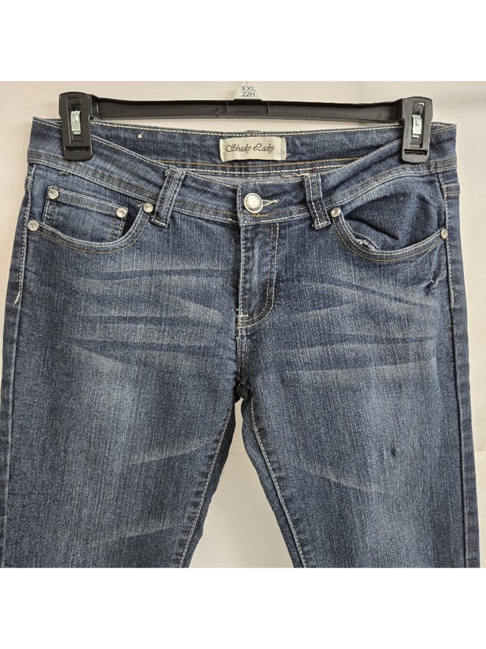 Shady Lady Skinny Jeans with Whisker Detail Dark wash with Silver & Jewels Sz 11